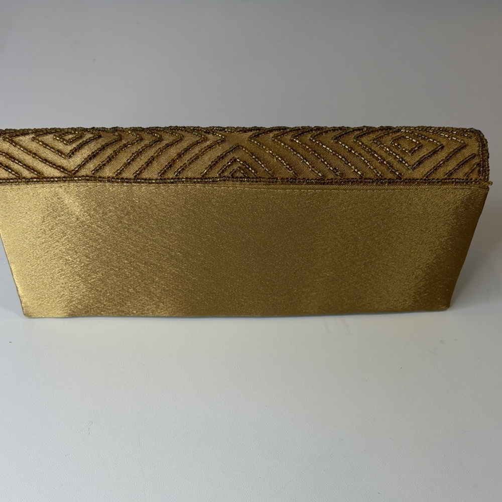 Bijoux Terner gold satin evening clutch handbag beaded detailing with strap NWT - Picture 8 of 8